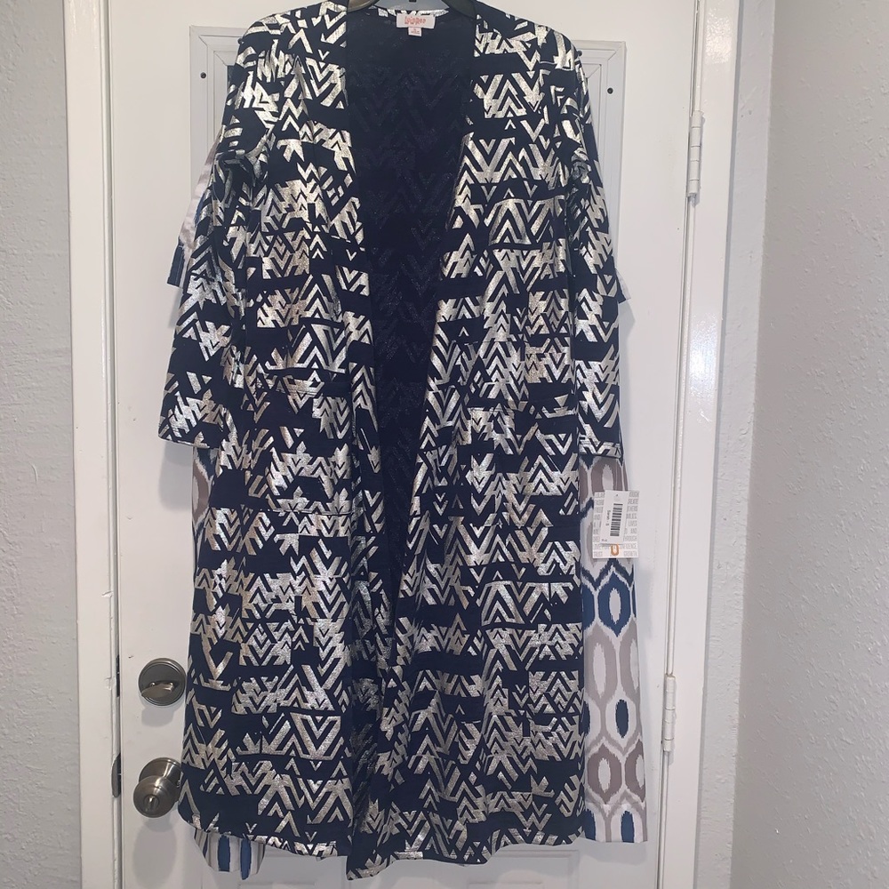 LulaRoe Elegant Blue&Silver Sarah Cardigan Size S
